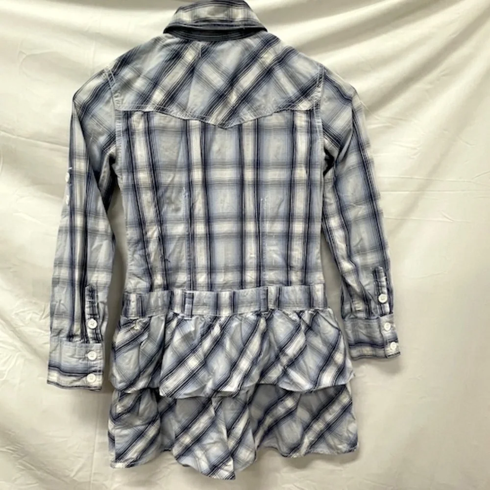 Justice Blue & White Plaid Double Ruffle Shirt Dress Girls Size 7